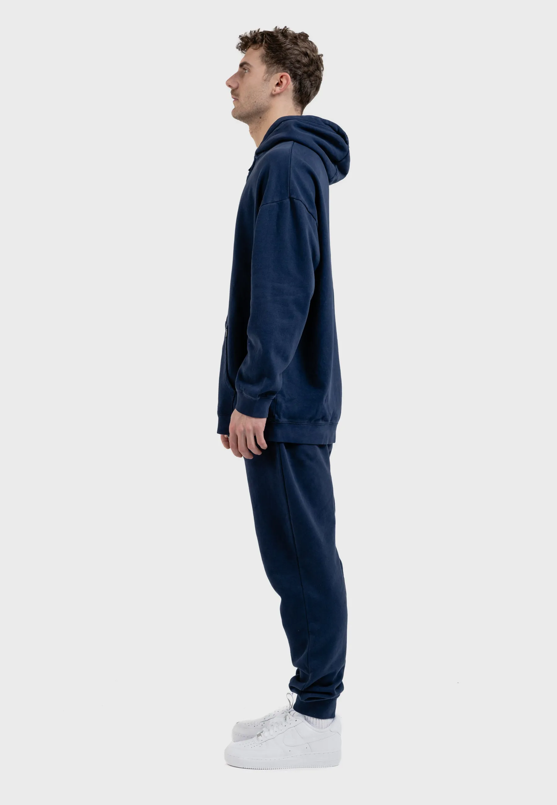 Oversized spectral-reflective Logo Garment Dyed Zipper Navy Blue