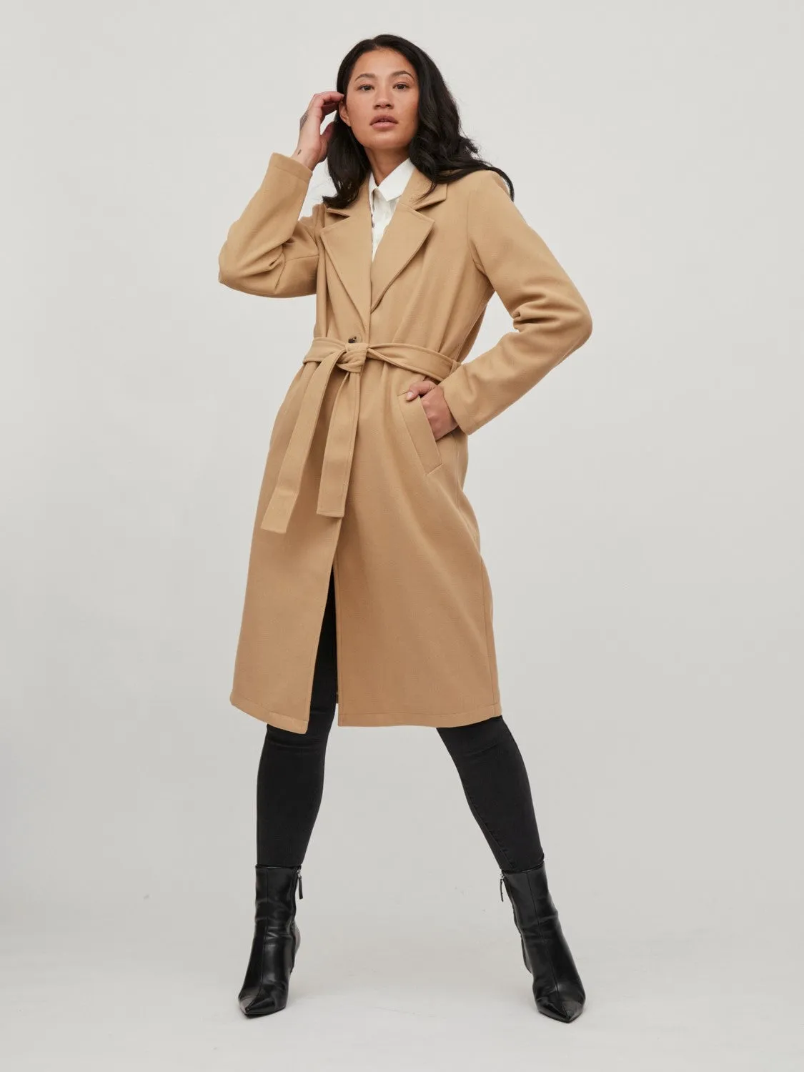 Poko Long Belted Coat (Sesame)
