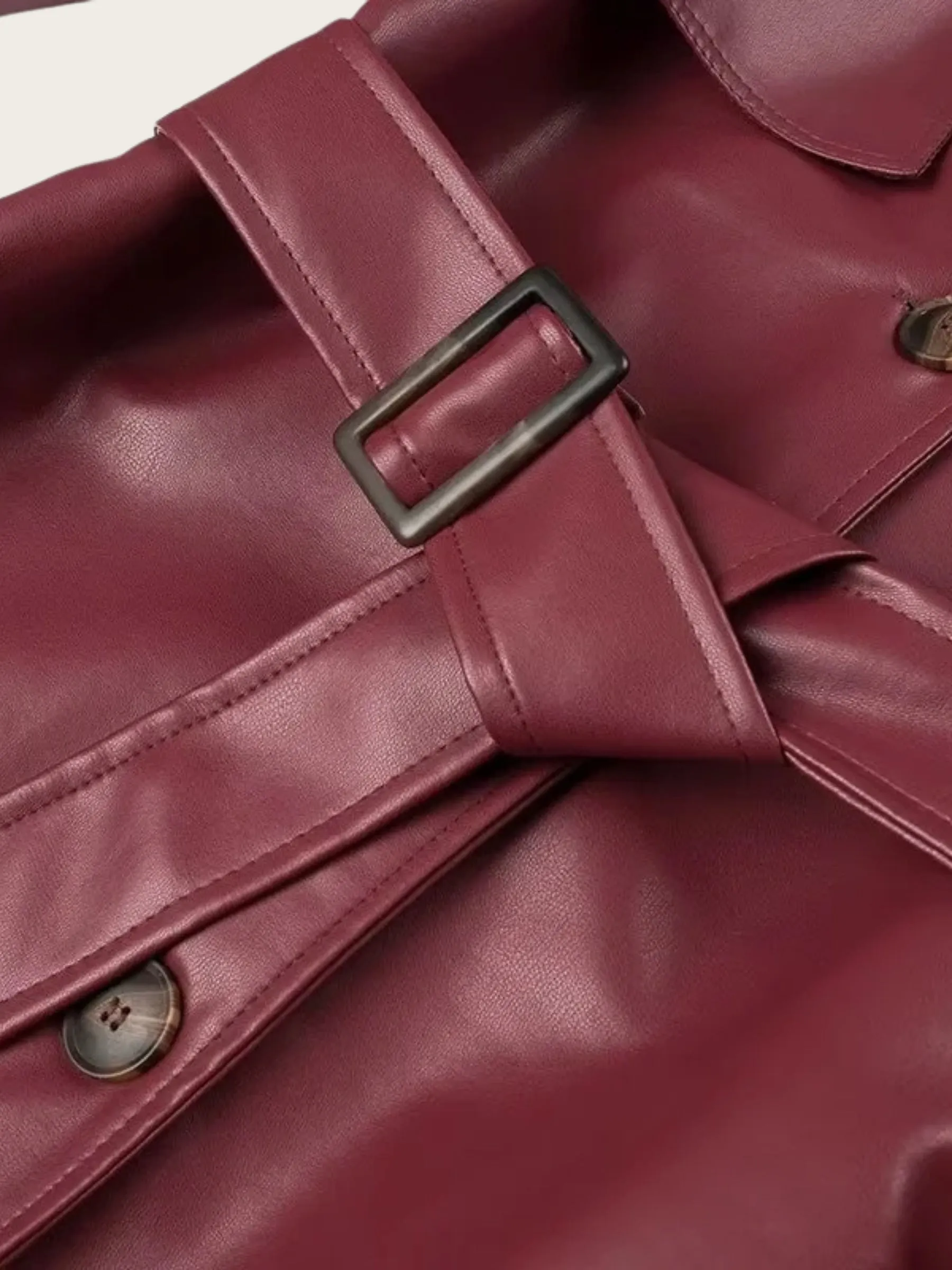 Taelor Faux Leather Trench Coat