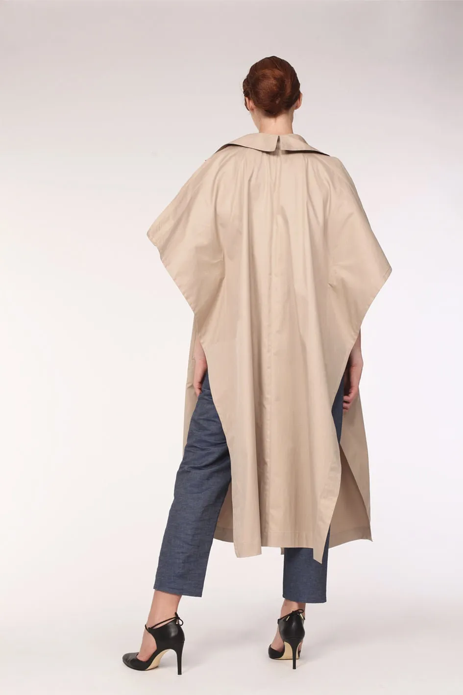 Waterproof Cotton Gabardine Trench Cape  Beige / Oversized Silhouette / Minimalist Outerwear