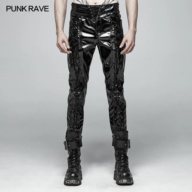 WK-367 Punk Mens Glossy Patent-leather Trousers