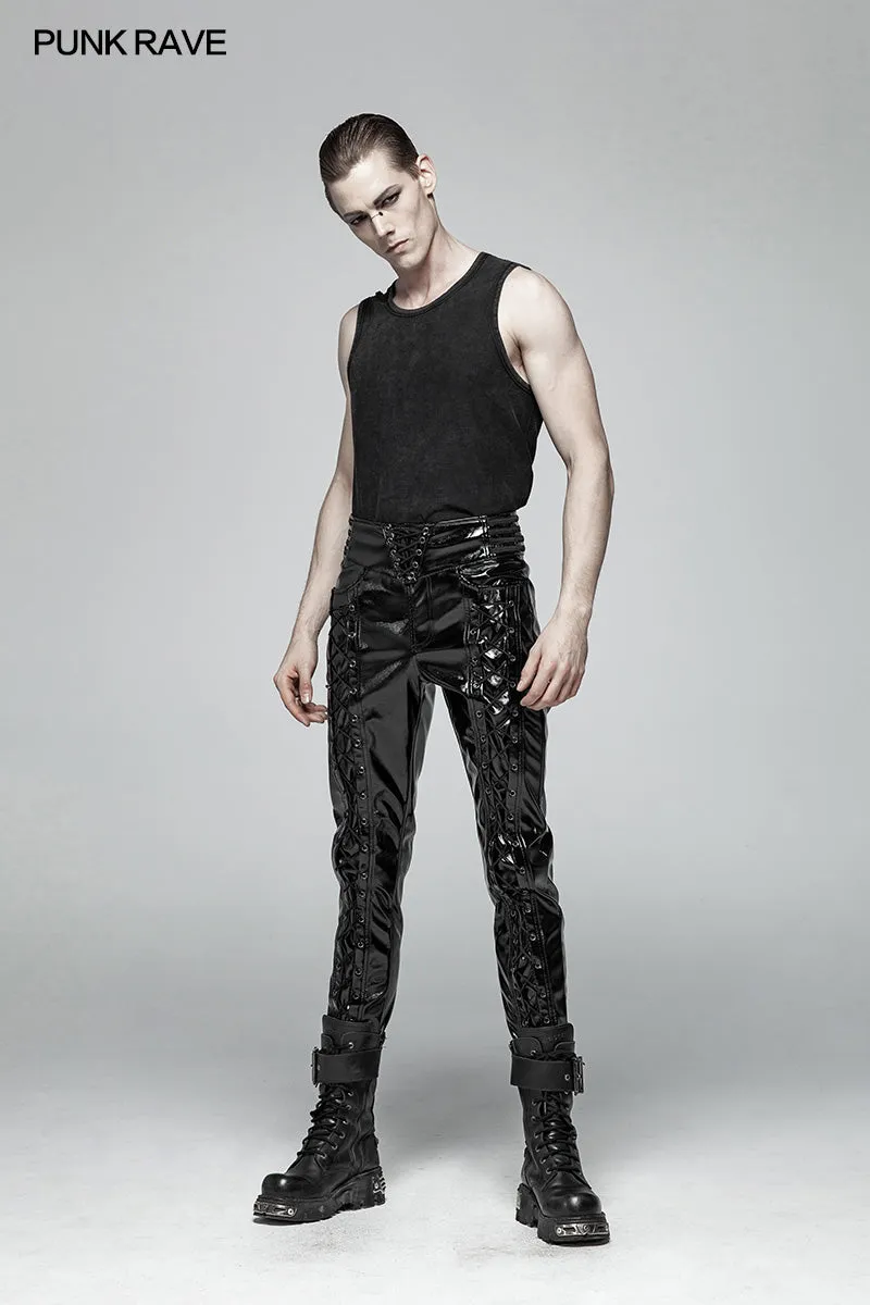 WK-367 Punk Mens Glossy Patent-leather Trousers
