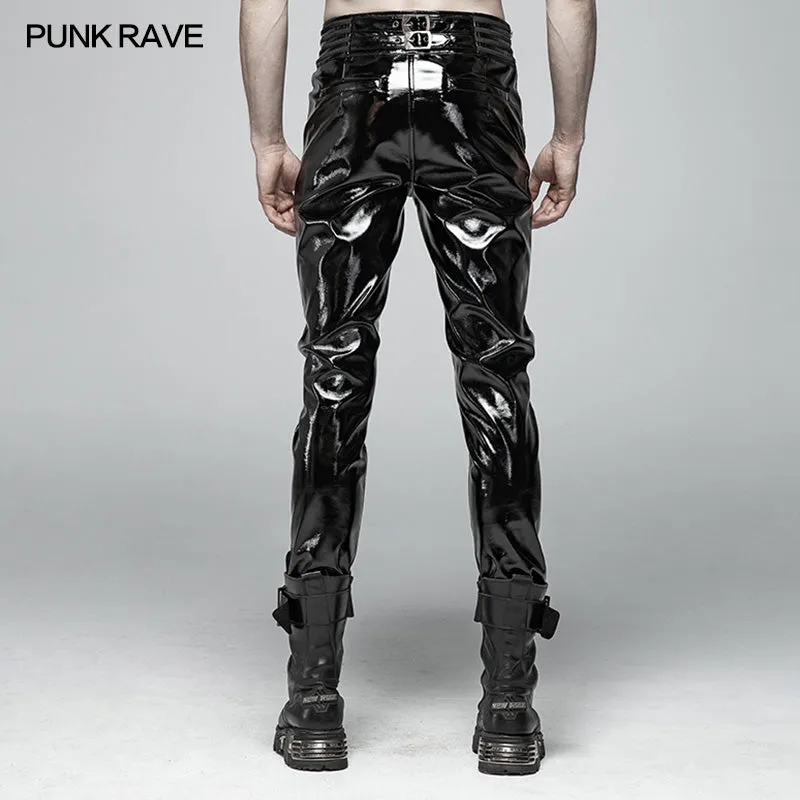 WK-367 Punk Mens Glossy Patent-leather Trousers