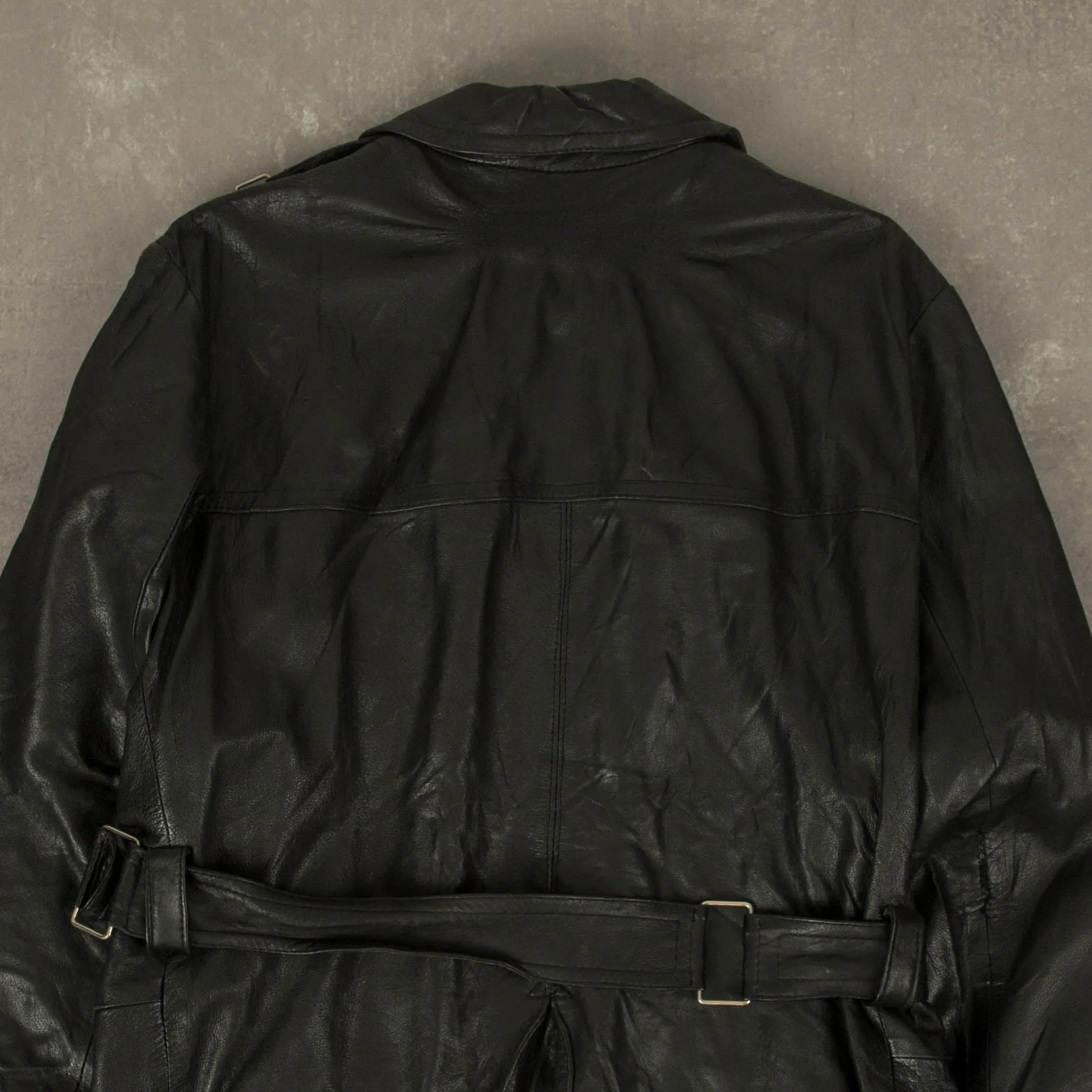 WOMEN'S VINTAGE 1970S TIE FRONT LEATHER TRENCH COAT JACKET - MEDIUM