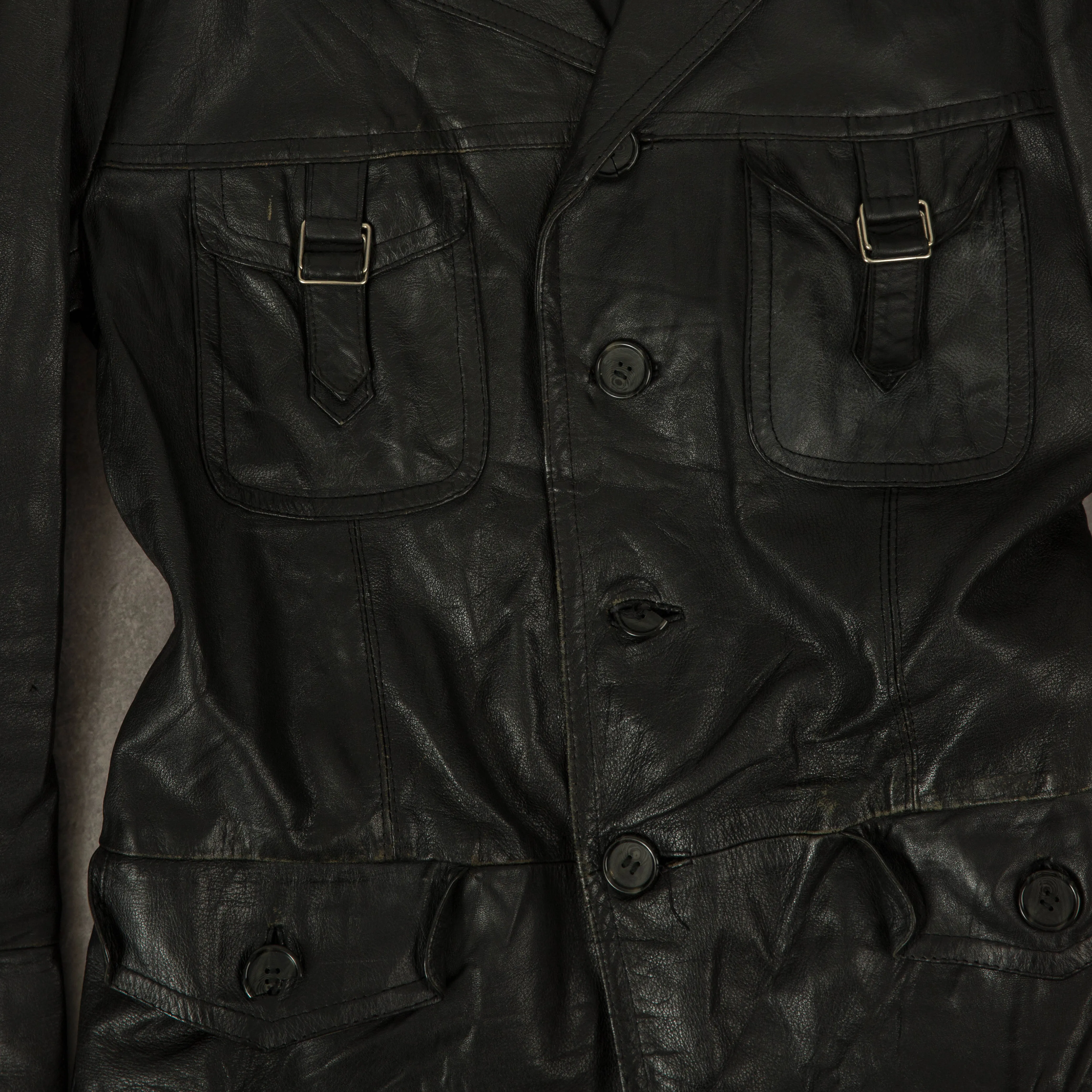 WOMEN'S VINTAGE 1970S TIE FRONT LEATHER TRENCH COAT JACKET - MEDIUM