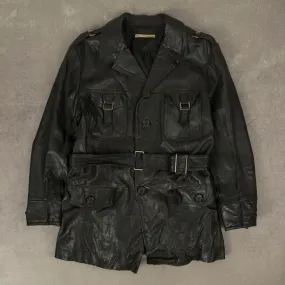 WOMEN'S VINTAGE 1970S TIE FRONT LEATHER TRENCH COAT JACKET - MEDIUM