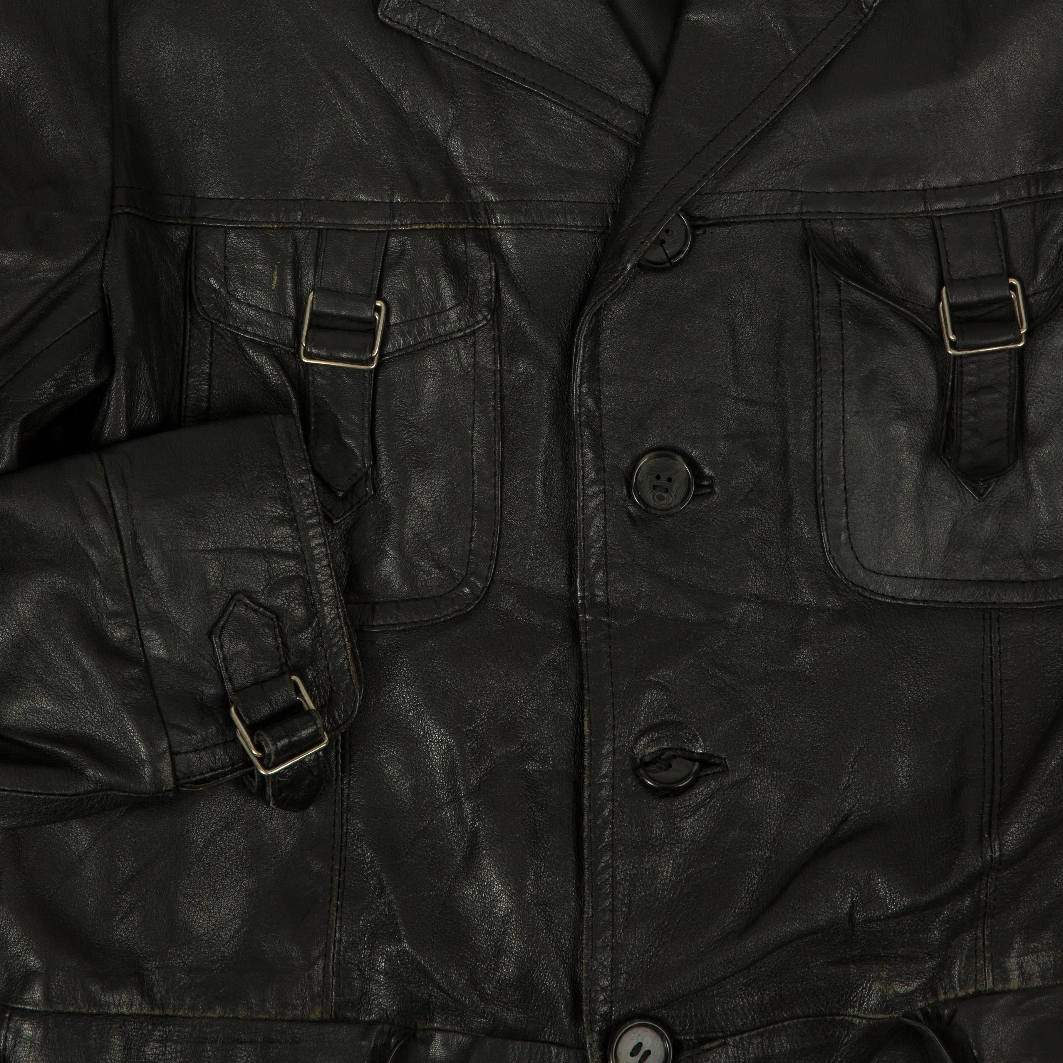 WOMEN'S VINTAGE 1970S TIE FRONT LEATHER TRENCH COAT JACKET - MEDIUM