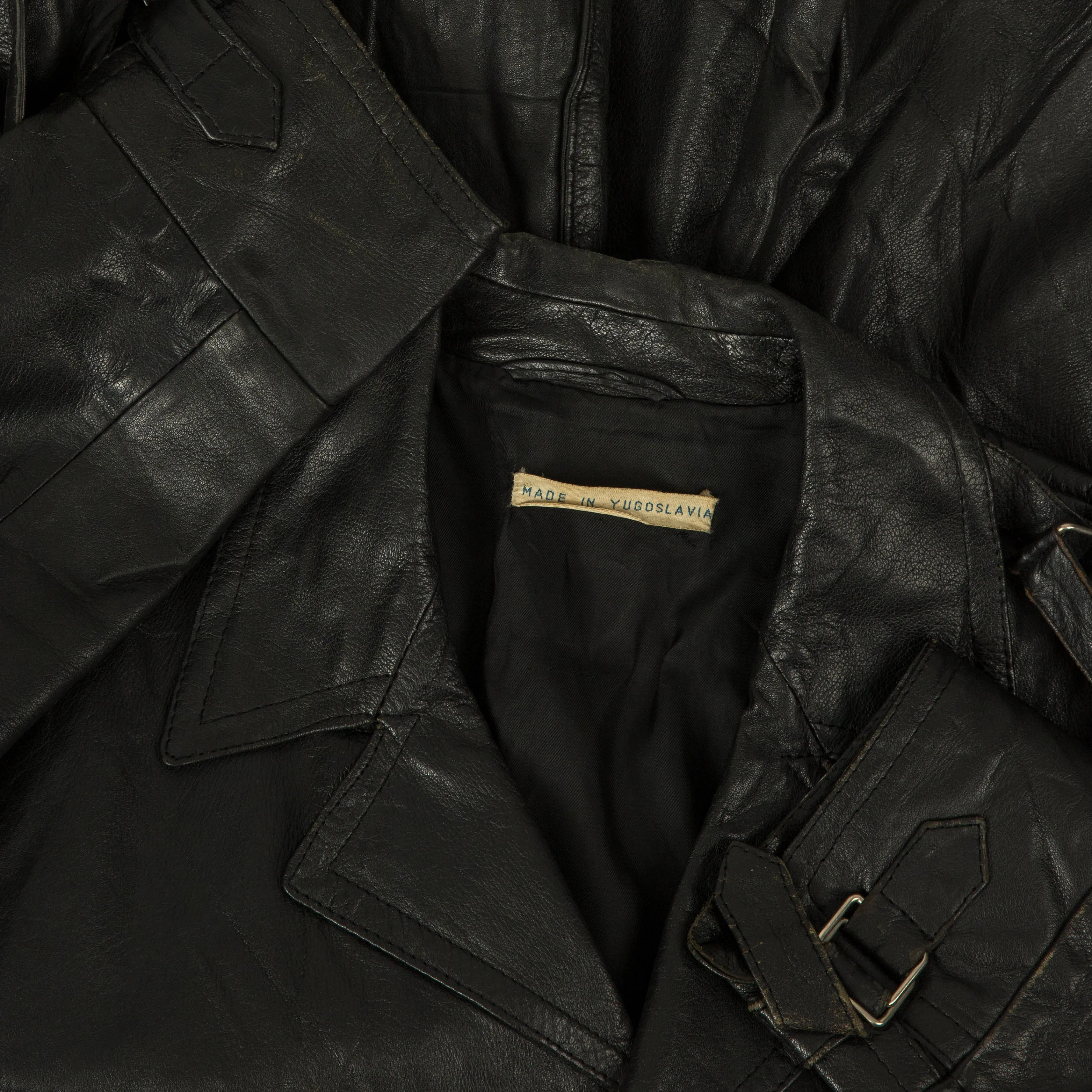 WOMEN'S VINTAGE 1970S TIE FRONT LEATHER TRENCH COAT JACKET - MEDIUM
