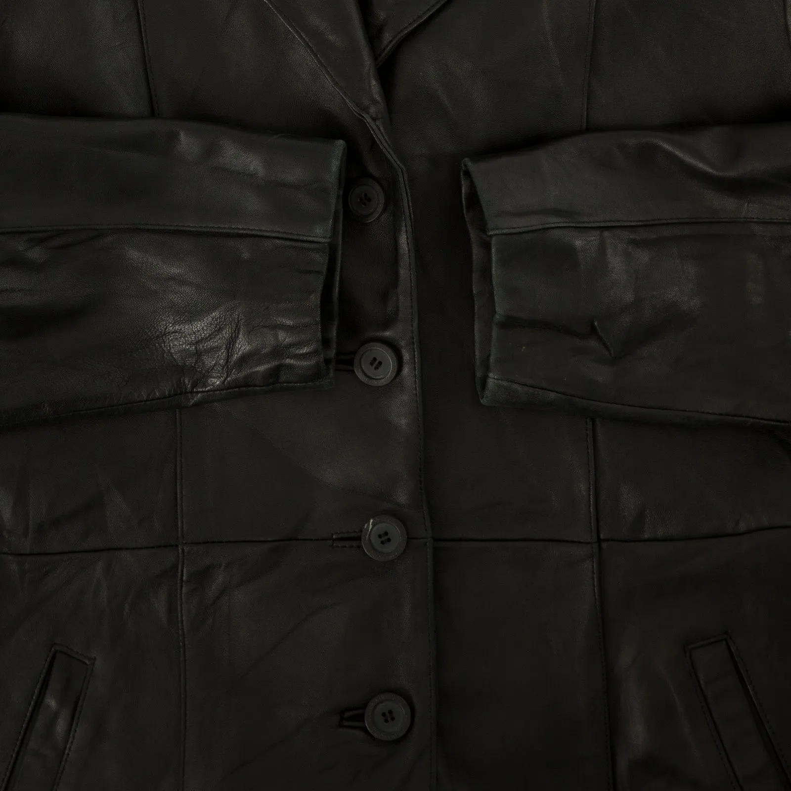 WOMEN'S VINTAGE Y2K LEATHER TRENCH JACKET - LARGE
