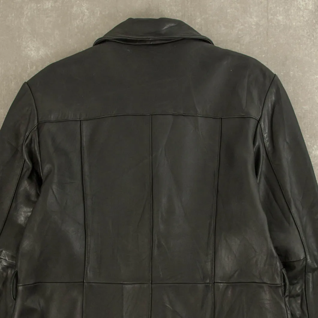 WOMEN'S VINTAGE Y2K LEATHER TRENCH JACKET - LARGE